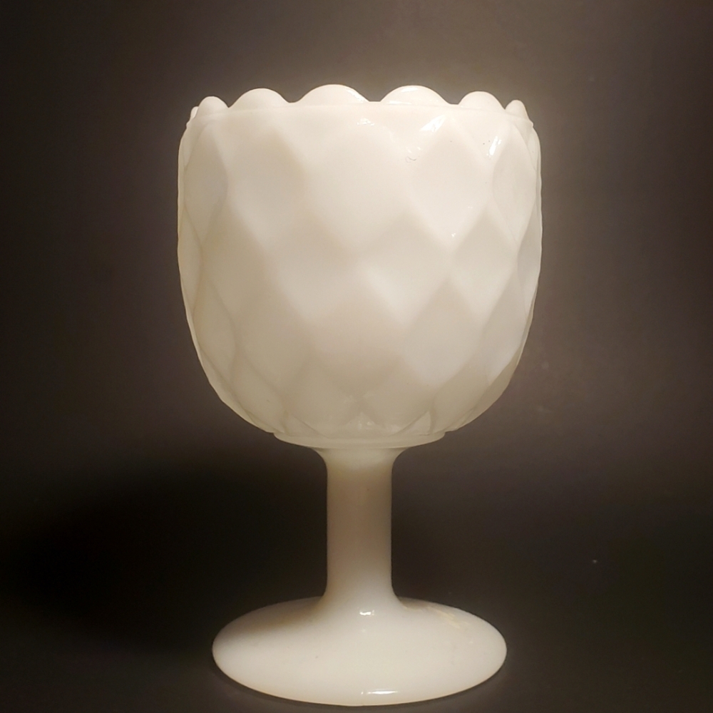 VINTAGE Textured Diamond White Milk Glass Pedestal MCM / Goblet / Bowl /Vase EUC